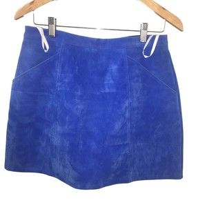 MINKPINK Blue Faux Suede Mini Skirt w/Shiny Metallic Zipper Women Sz M
